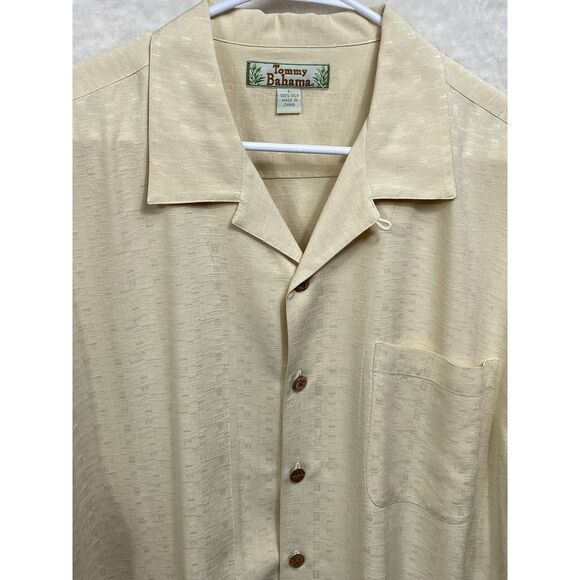 Tommy Bahama Men's Cream Textured Silk Button Down Shirt Casual Resort Wear Sz L - Picture 2 of 7